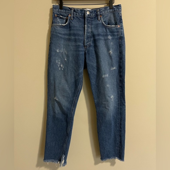 Agolde Womens Jamie Straight Leg Feel Good Distressed Jean Size 28 Frayed Hem - Picture 2 of 7
